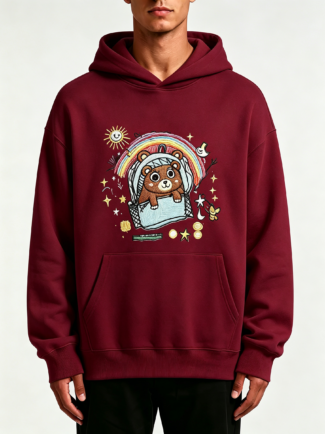 480G Men Fleece Lined PulloverHoodie(with children's painting and embroidery)