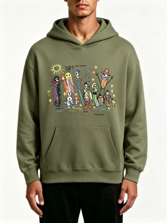 420G Men French Terry Pullover Hoodie (with children's painting and embroidery)