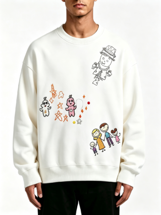 480G Men Fleece Lined Crew Neck (with children's painting and embroidery)